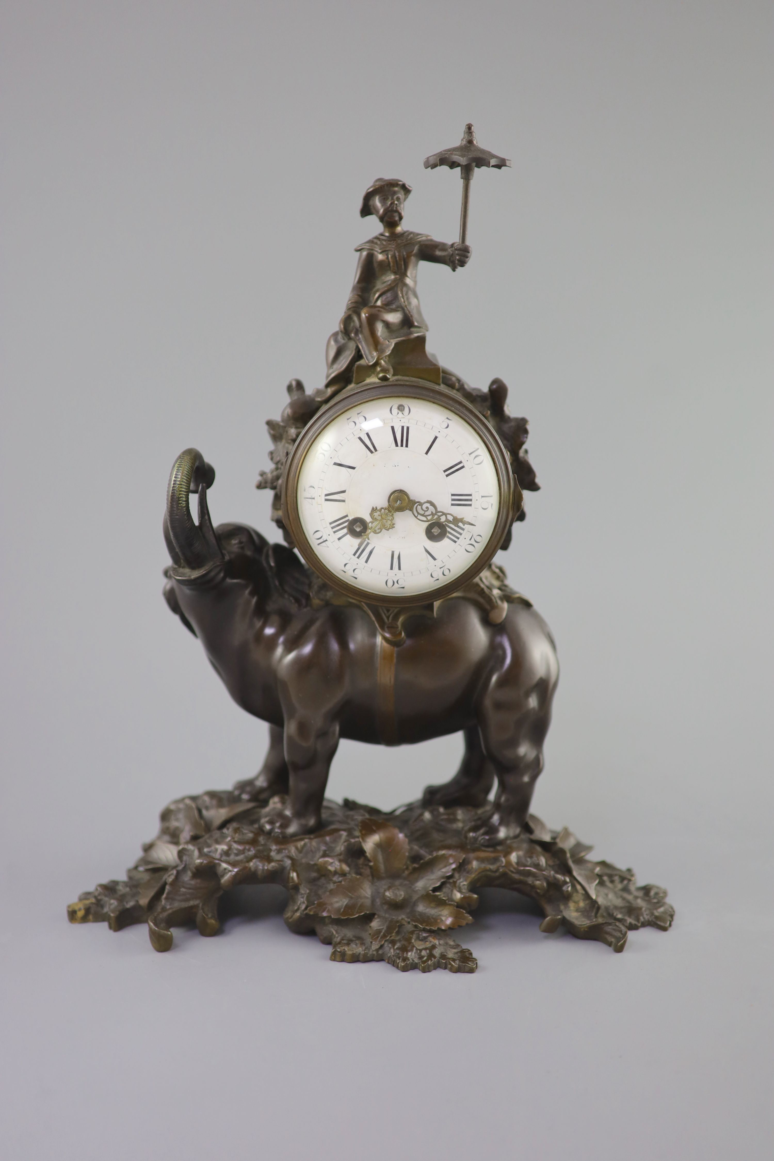 A 19th century Louis XV style bronze ‘pendule a l’elephant’, 40cm high